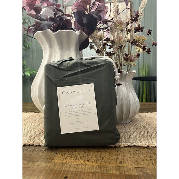 Queen 400 Thread Count Percale Sheet Set Olive Green - Casaluna NEW - Picture 1 of 7